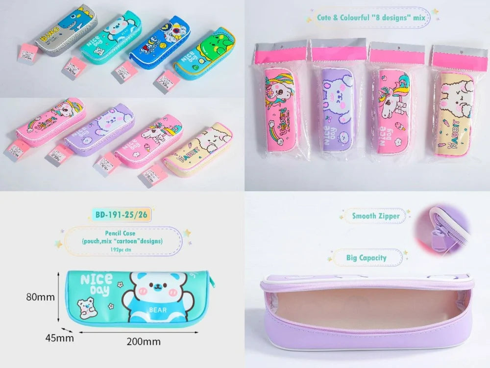 BD-191-25/26 & quote; Pencil case Pouch & quote; 8 designs mix, Fabric