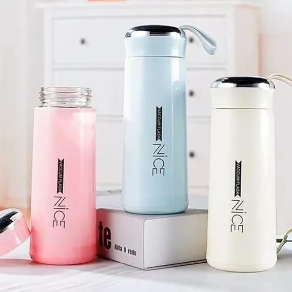 Nice Glass Water Bottle-400ML Hot and Cold Beverage for School ,College ,Home, Gym Multicolor Portable Bottle (1)