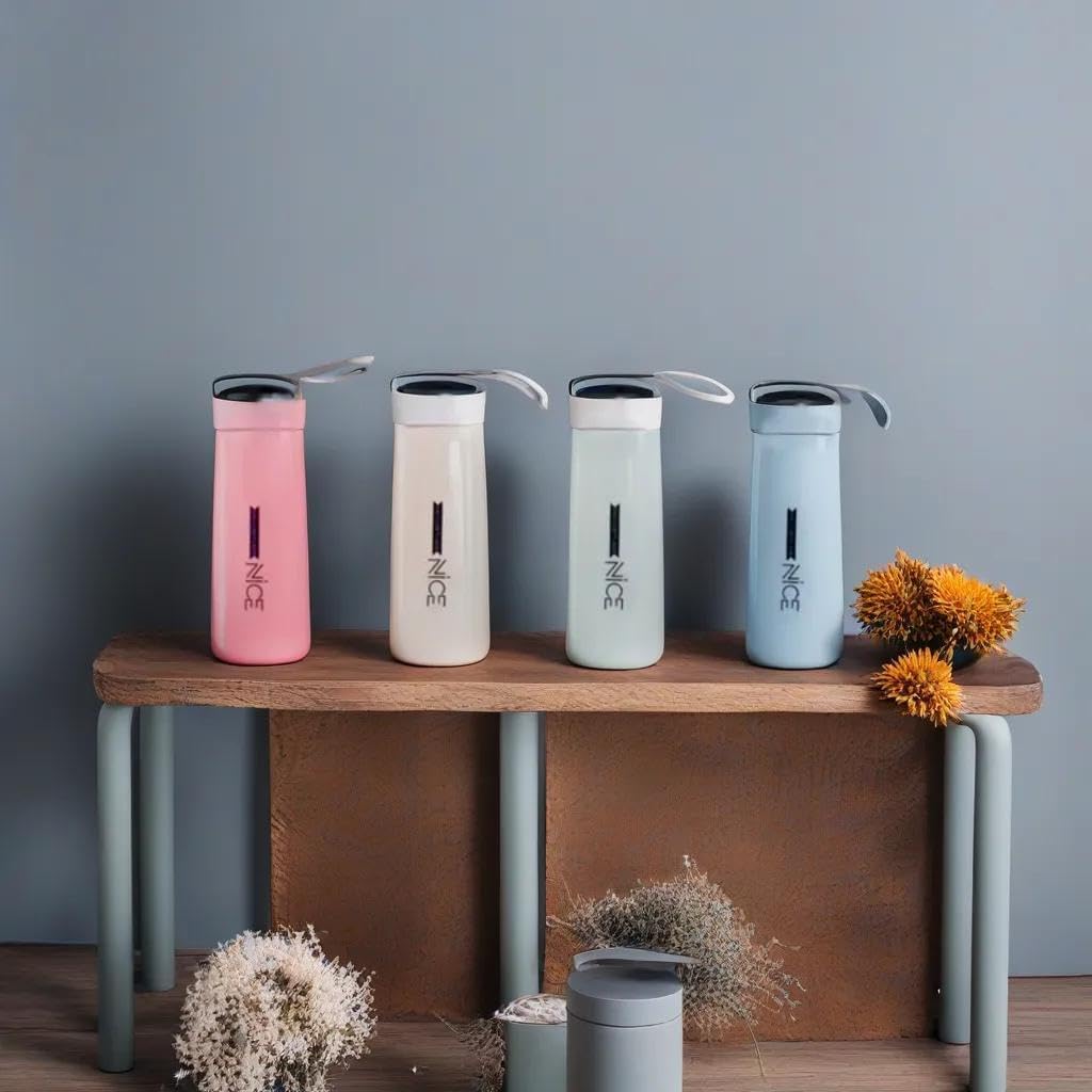 Nice Glass Water Bottle-400ML Hot and Cold Beverage for School ,College ,Home, Gym Multicolor Portable Bottle (1)