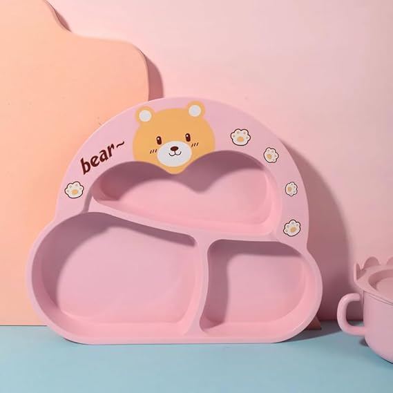 Bamboo Kids Plates - Kids Dishes Dinnerware Sets with Plate Fork and Spoon - Dishwasher Safe Kids Healthy Mealtime - Multi Color