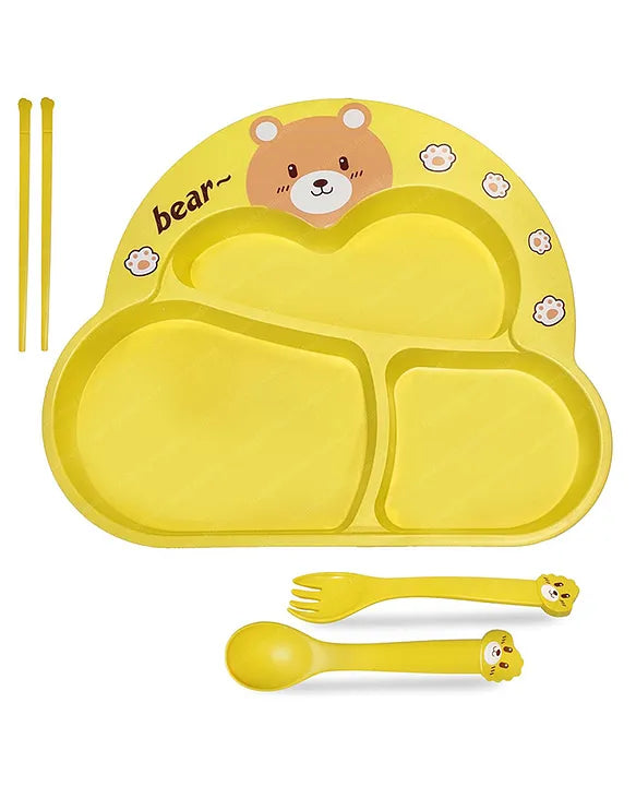 Bamboo Kids Plates - Kids Dishes Dinnerware Sets with Plate Fork and Spoon - Dishwasher Safe Kids Healthy Mealtime - Multi Color