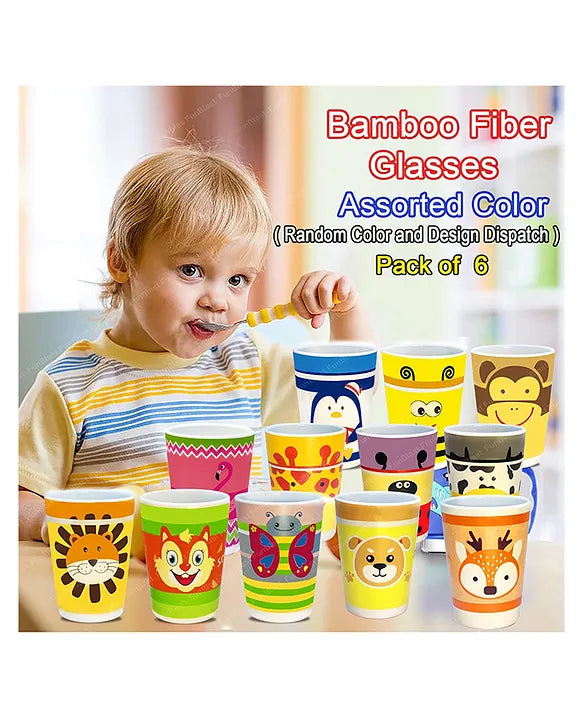 Cartoon Theme Bamboo Fiber Glasses for Kids Set of 2 Random Design