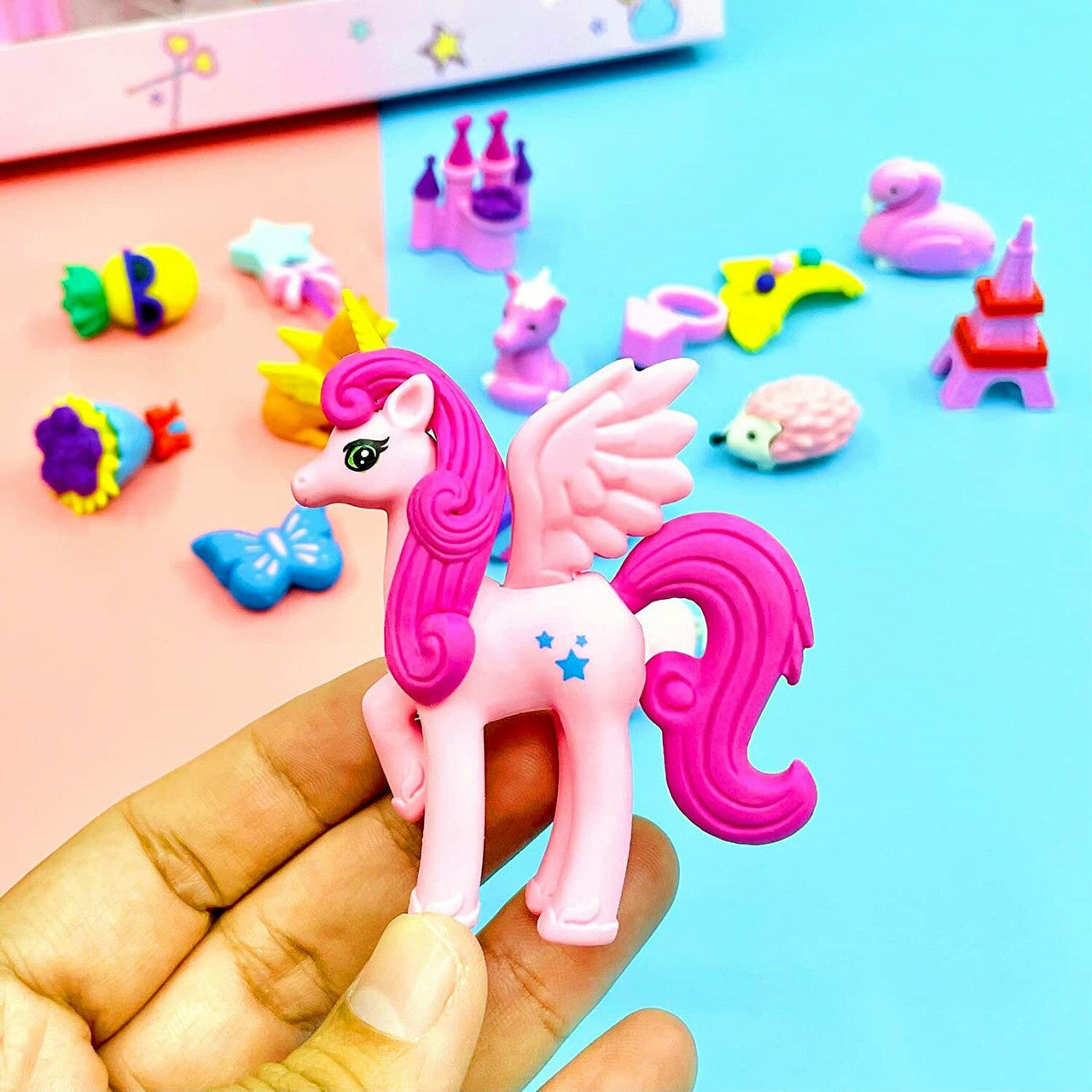 Kiditos Fairytale Palace Toy For Girls Play Fancy Erasers For Kids School Stationary Kit Non-Toxic Eraser (Set of 15, Multicolor)