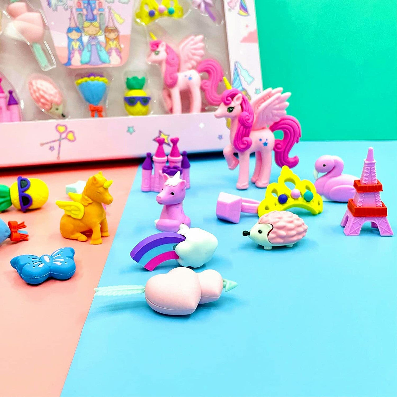 Kiditos Fairytale Palace Toy For Girls Play Fancy Erasers For Kids School Stationary Kit Non-Toxic Eraser (Set of 15, Multicolor)