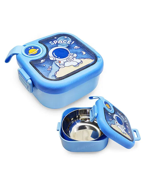 Lovely Duck Theme Lunch Box for Kids Stainless Steel Air-Tight Tiffin Box with Spoon & scissor ,school lunch box for Kids 750 ml - Yellow