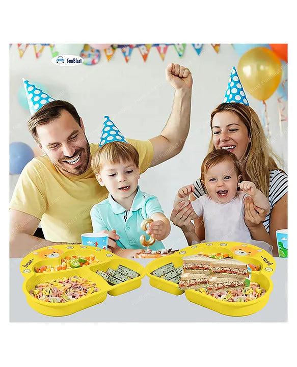 Bamboo Kids Plates - Kids Dishes Dinnerware Sets with Plate Fork and Spoon - Dishwasher Safe Kids Healthy Mealtime - Multi Color