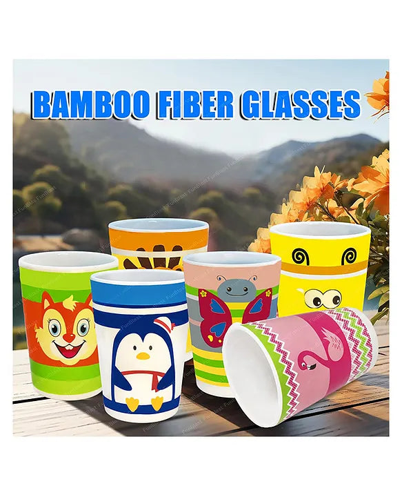 Cartoon Theme Bamboo Fiber Glasses for Kids Set of 2 Random Design