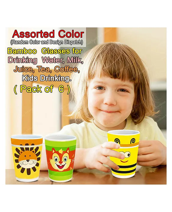 Cartoon Theme Bamboo Fiber Glasses for Kids Set of 2 Random Design