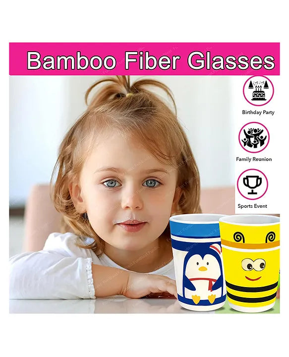 Cartoon Theme Bamboo Fiber Glasses for Kids Set of 2 Random Design