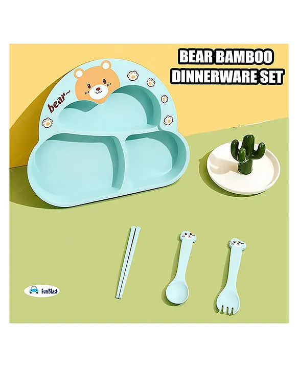 Bamboo Kids Plates - Kids Dishes Dinnerware Sets with Plate Fork and Spoon - Dishwasher Safe Kids Healthy Mealtime - Multi Color