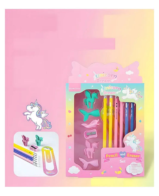 Pencil Set for Kids for School, Cute Unicorn Dream Design Pencil Set, Graphite Groove Pencils Set, Pencil Set with Eraser Sharpener- PACK OF 1- COLOR MAY VARY