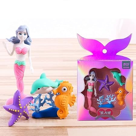 Mermaid Eraser Set Mermaid Princess Eraser for Kids School Students Gift Items Cute Eraser Set for Girls