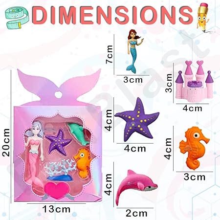 Mermaid Eraser Set Mermaid Princess Eraser for Kids School Students Gift Items Cute Eraser Set for Girls