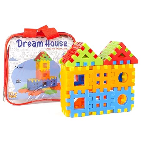 TOY FUN Dream House Building Toy Block for Kids 32 Pcs Multicolour Non Toxic Safe Smart Activity Medium Size Blocks (Dream House 32 Pcs)
