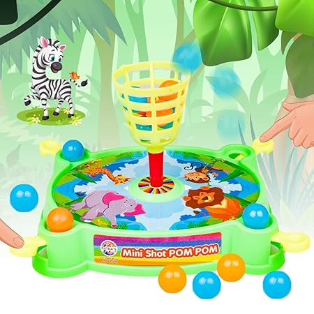Mini Shot Pom Pom Jungle Printed Basket Ball Family Board Action Game to Play with Fun