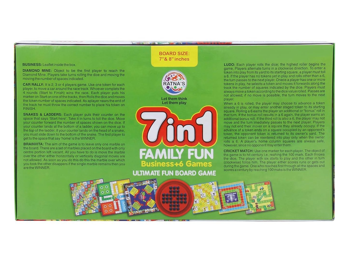 7 in 1 Family Board Game,|Brainvita,Ludo,Snakes & Ladders,Business,Car Rally,Diamond Mine,Cricket