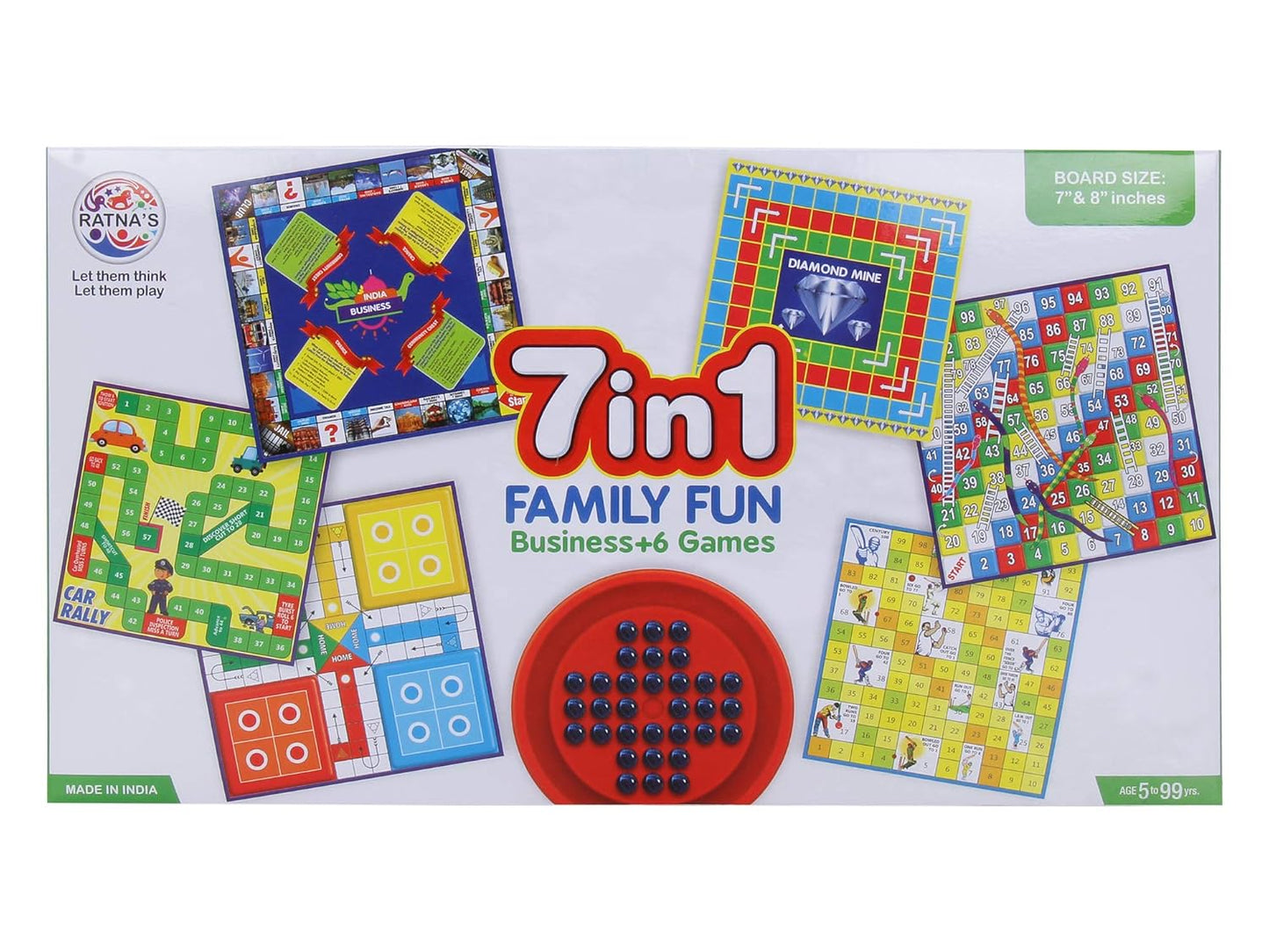 7 in 1 Family Board Game,|Brainvita,Ludo,Snakes & Ladders,Business,Car Rally,Diamond Mine,Cricket