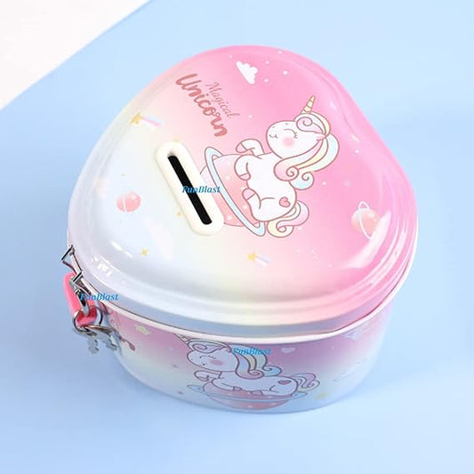 Piggy Bank Unicorn Money Saving Tin Coin Bank with Lock and Key Birthday Return for Boys & Girls Metal Coin Box for Kids Unicorn