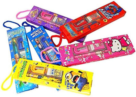 Cartoon Printed Stationery Gift Set for Kids Small Gifts Mix Design Set Return Gift Set Rakhi Gift for Sisters Festival Gift Birthday Gift Return Gift for Kids Art Canvas Pencil Boxes  (Set of 6, Multicolor)