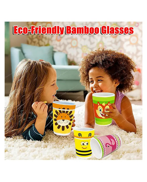 Cartoon Theme Bamboo Fiber Glasses for Kids Set of 2 Random Design