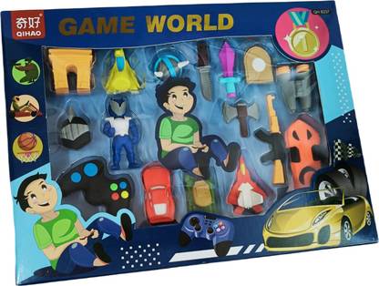 Game World Cartoon Erasers Set of 16 for Kids Color & Design May Vary